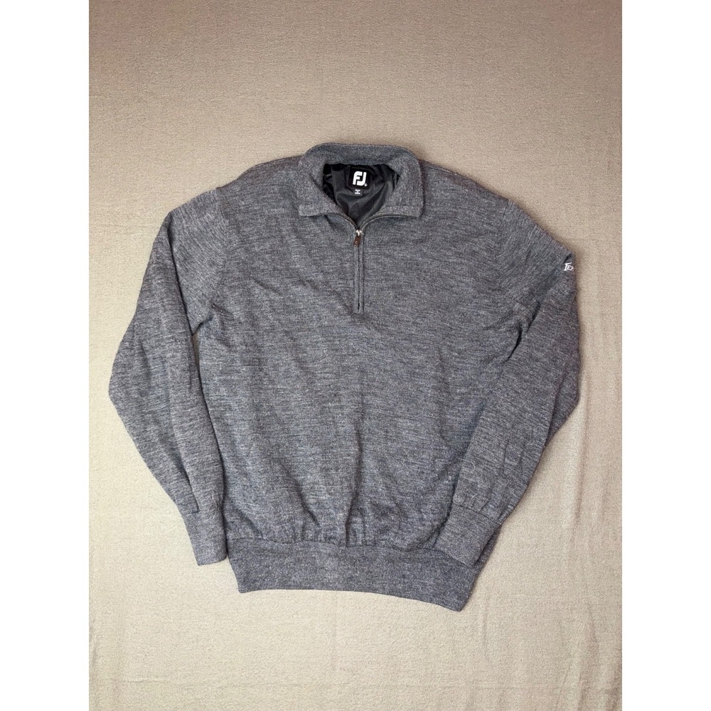FootJoy Mens Medium 1/4 Zip Gray Wool Golf Pullover Lined Sweater
